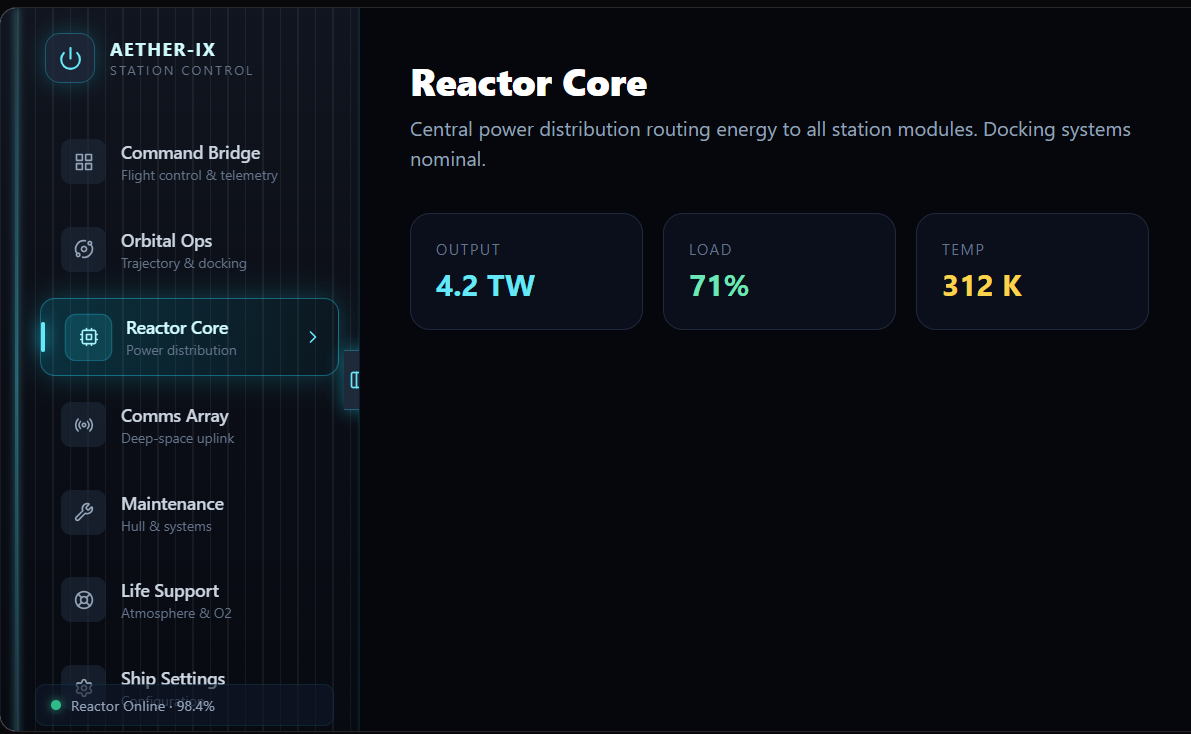 Aether Station Command Sidebar