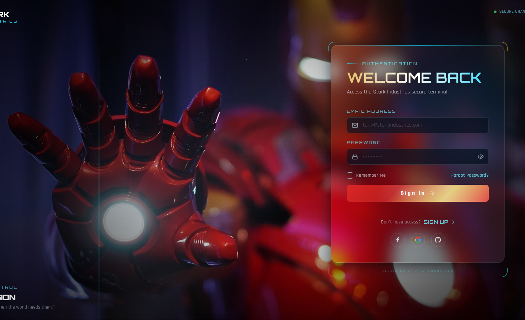 Ironman Login Panel